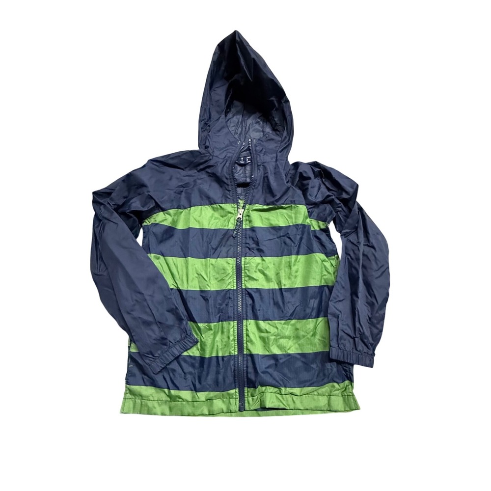 Lands' End Kids‎ Hooded Windbreaker Jacket Striped Blue Green Small